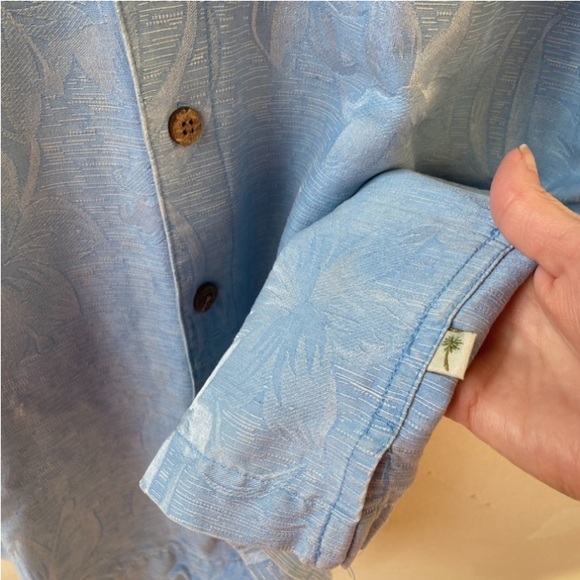 Vintage ISLAND SHORES Blue Floral Hawaiian 100% Silk Men’s Shirt Size L - Picture 16 of 17